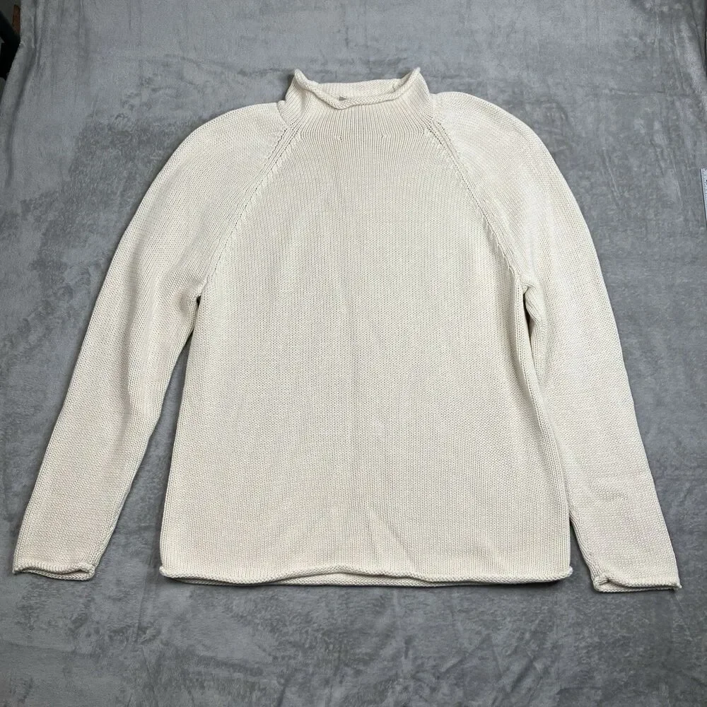 J Crew 1988 Rollneck Sweater Mens L Cream Cotton Preppy Coastal BW186‎